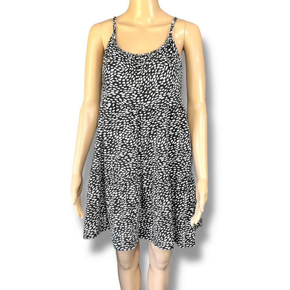 Old Navy Womens Sundress Animal Print Sleeveless Tiered Pockets Black White Med